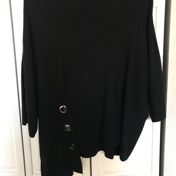 THML Short Sleeve Black Sweater Silver Metal Accents -Size L - Picture 3 of 3